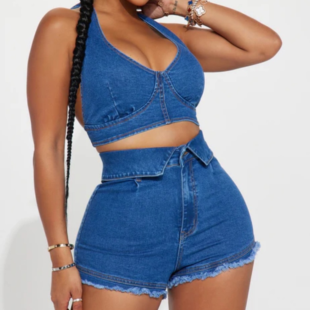 Fashion Nova Blue Jean Shorts High-Waisted Distressed